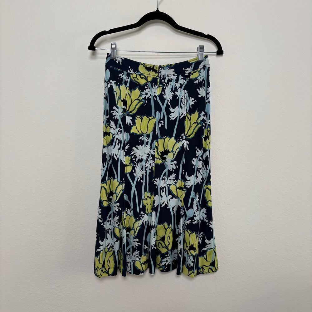 NWT Tory Burch Printed Jersey Skirt Navy Poppies Bloom Floral A Line Flare XS - Picture 2 of 5
